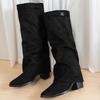 Fashion Fashion Flock High Heels Knee High Boots Women Plus Size 36-43 Pointed Toe Shark Boots Woman Slip On Wide Leg Long Botas Mujer