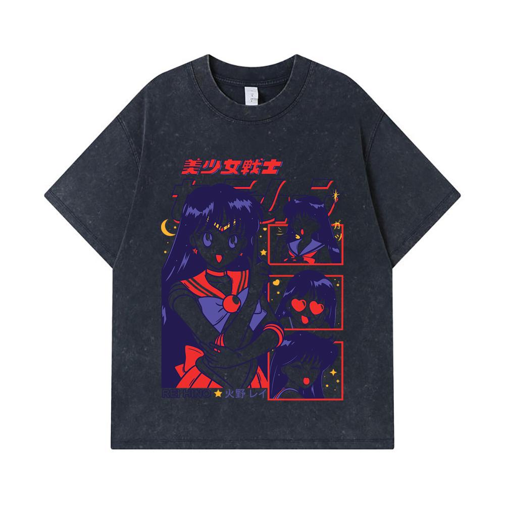 275 GSM Washed T-shirts 100% Cotton Rei Hino Print Unisex Heavy Cotton T Shirt