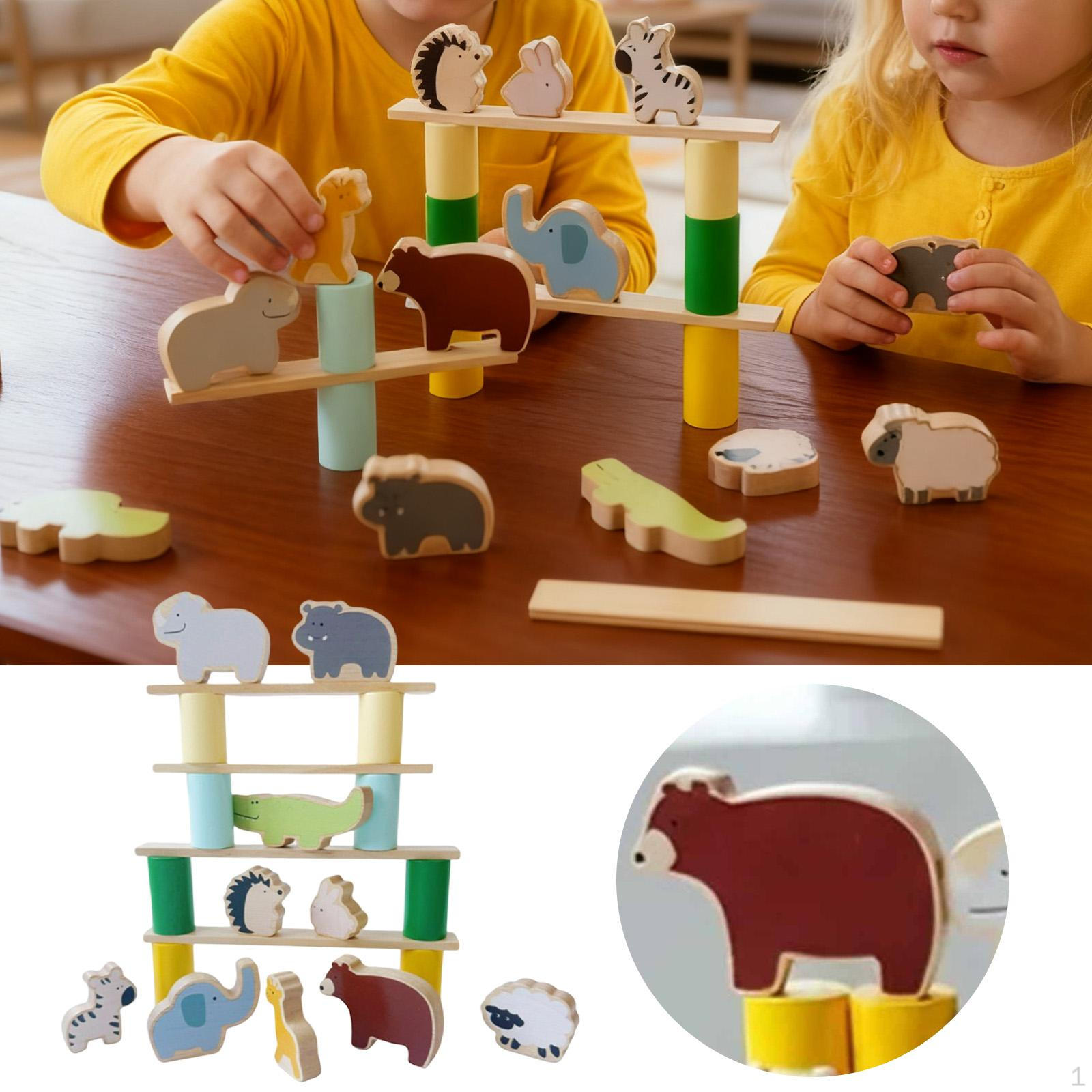 

Wooden Building Blocks Set Stacking Manipulatives Counting Game Playing Balance