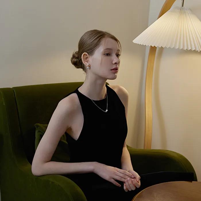 [Silver925] Pearl ball shiny chain necklace