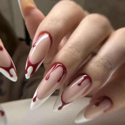 Manucure Portable Amande Faux Ongles Longueur Longue Press-on Ongles Halloween Faux Ongle Fille