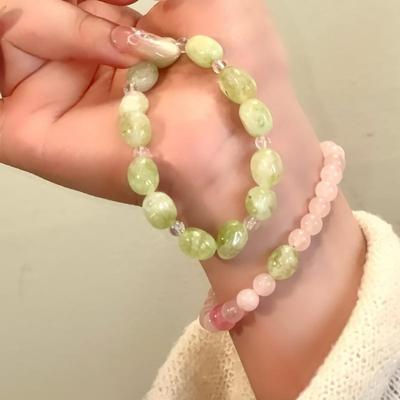 Women's Summer Opal Pink Green Bead Simple Bracelet
