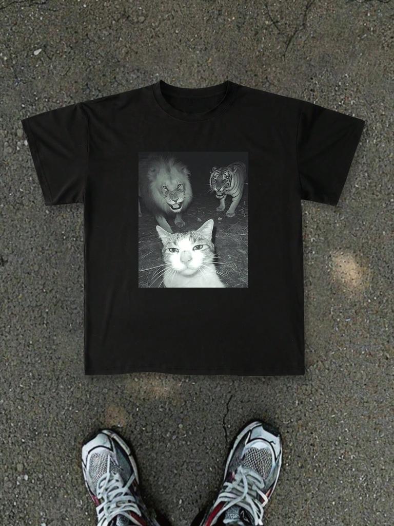 Gothic Cat T Shirt Unisex Unisex Short Sleeve Cat Portrait Dark Vintage Animal Print Crew Neck Cotton Punk Street Daily Casual Tee