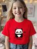 Süßes Cartoon-Panda-Print Kinder Kurzarm-T-Shirt Rundhalsausschnitt Lässiges Sommer-Top Süße Tier-Grafik Kinder-T-Shirt Für Jungen Mädchen