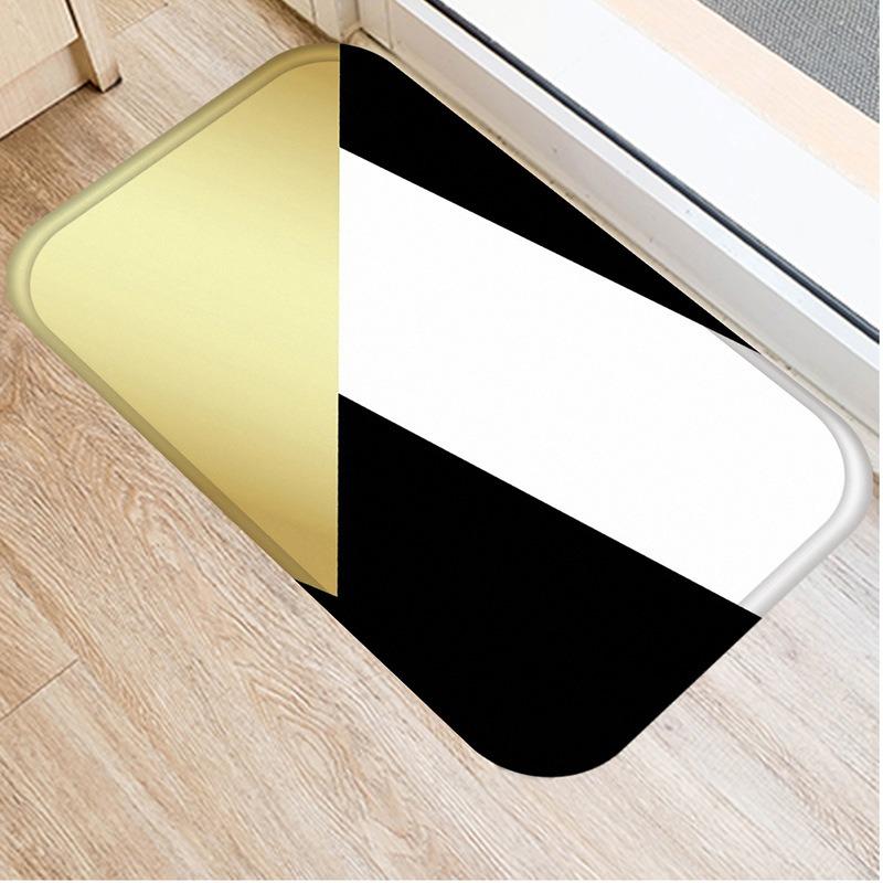Black Gold Striped Welcome Door Mat Living Room Balcony Hallway Entrance Non-slip Rugs Bedroom Kitchen Laundry Room Floor Mats