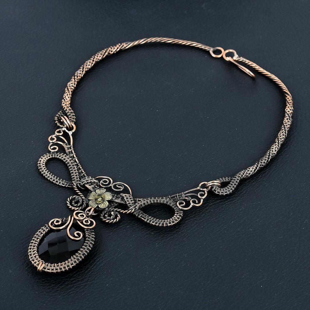 Faceted Black Spinel Necklace Handmade Jewelry, 999 Copper Wire Wrapped Necklace Designer Gemstone Jewelry Adjustable Chain Necklace Gift For Mom