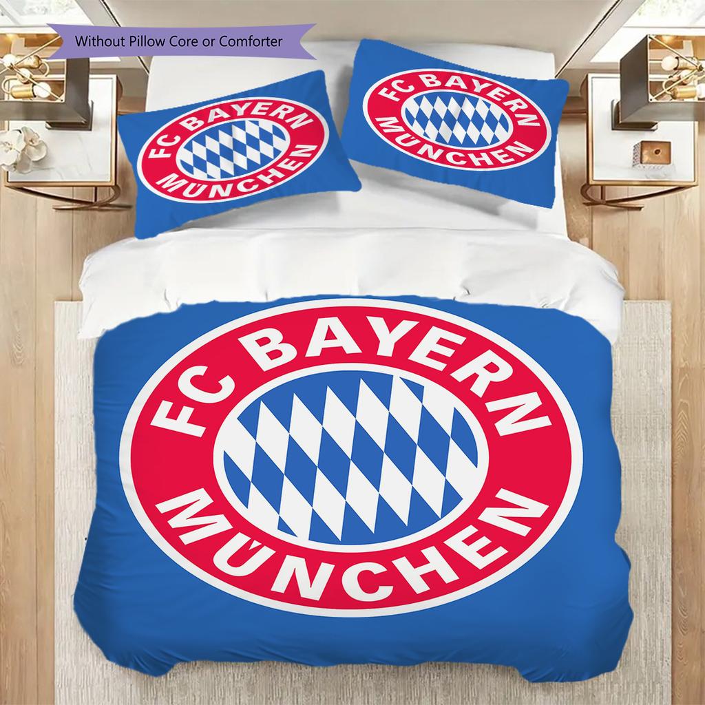 FC Bayern München Muster Bettwäsche Steppdecke Set Bettbezug Kissenbezug Heimdekoration Geburtstagsgeschenk (1 Bettbezug + 2 Kissenbezüge, ohne Füllung)