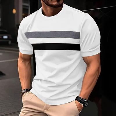 Short Sleeved T-shirt with Digital Stripe Print Men's Summer Thin Sportswear Shirt