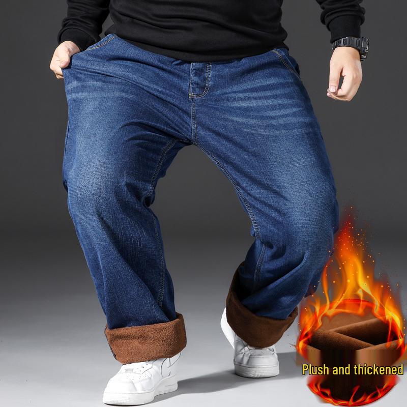 Men's Plus Size Fleece-Lined Straight Leg Jeans - Thick, Loose-Fit for Fall/Winter