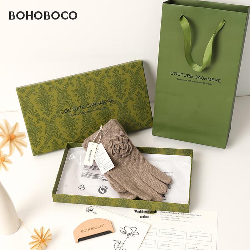 BOHOBOCO Women's 100% Cashmere Rose Gloves