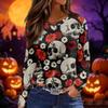 Women's Fashion Print Long Sleeve Top with Round Neck and Side Slits