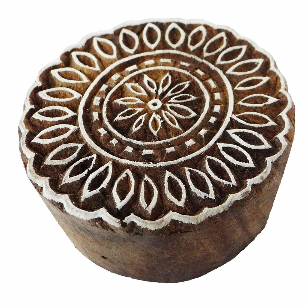 IBA Indianbeautifulart Hand Carved Wooden Block Textile Printing On Fabric Stamp Round Floral