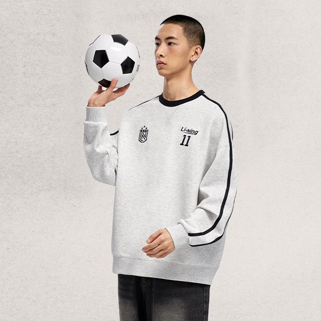 Li Ning Sports Lifestyle Series Spliced Letter Round Neck Comfortable Breathable Versatile Loose Sweatshirt Unisex sweatshirt AWDV397-10
