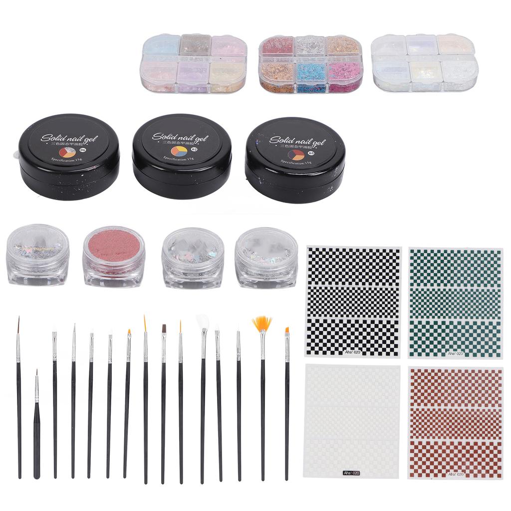 29pcs Nail Art Tool Kit Solid Gel Polish Glitter Sequins Sticker Nail Art Brush Set for Nail Artist