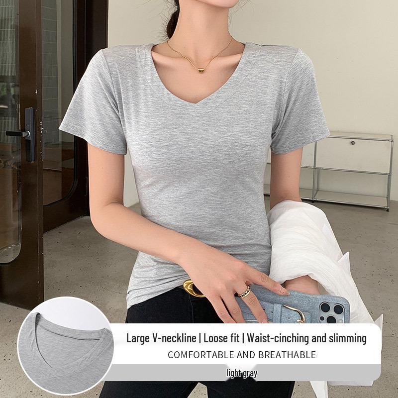 Women's V-neck Short Sleeve Summer Loose Fit T-shirt