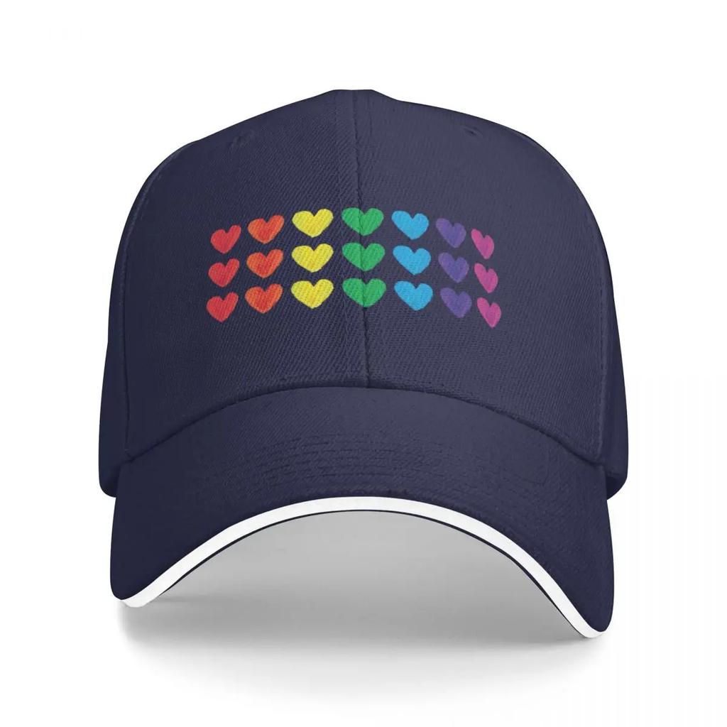 Rainbow Hearts Horizontal Stripes Baseball Cap Luxury Cap Hat Unisex Luxury Military Cap Unisex Vintage Unisexs Hats Womens