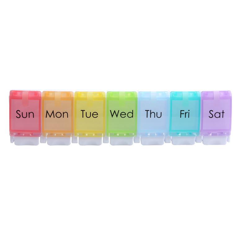 7-Day Portable Push-Button Pill Organizer with 7 Color-Coded Compartments