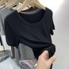 Tee Shirt O-Neck Short Sleeve Ribbed Women T-shirt Summer Top Solid Color Slim Fit Streetwear Blouse