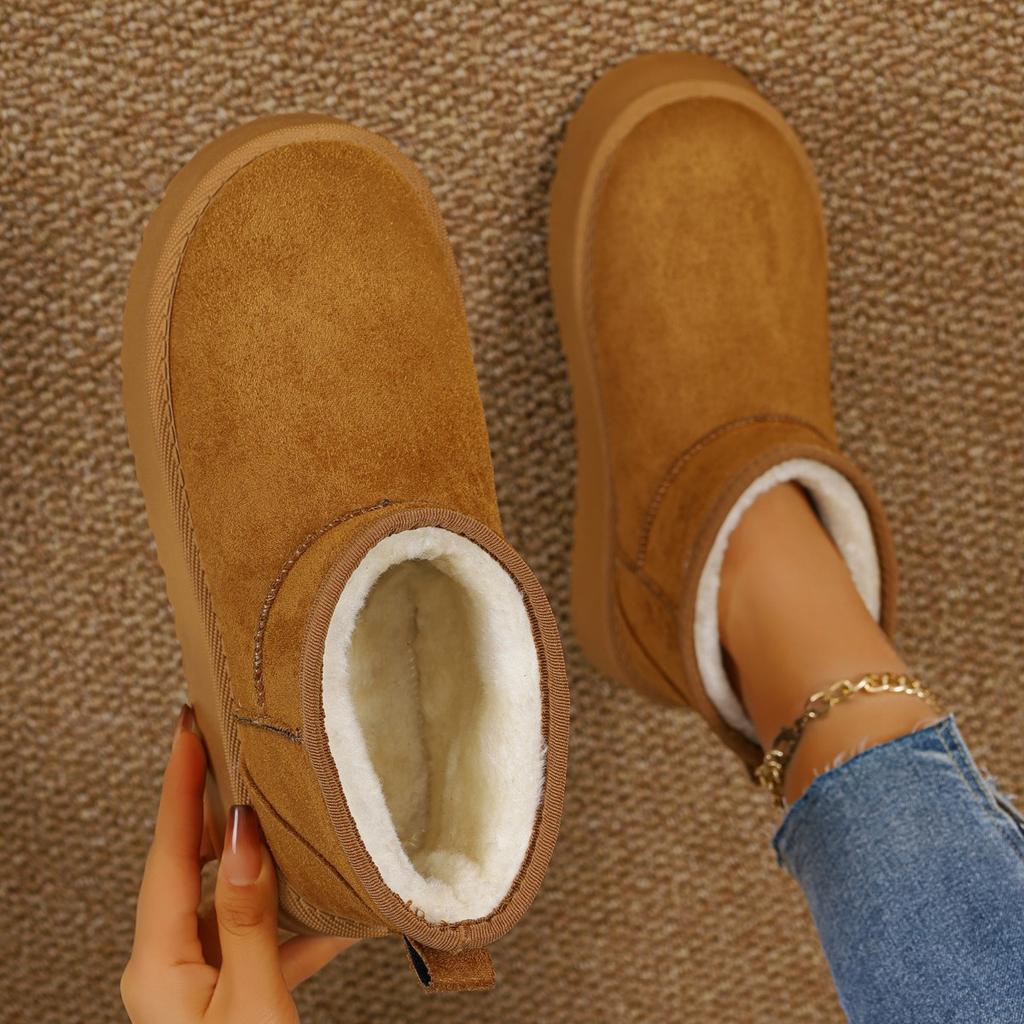 Fleece snow boots women's thick-soled winter new short boots thickened non-slip fluffy shoes cotton boots