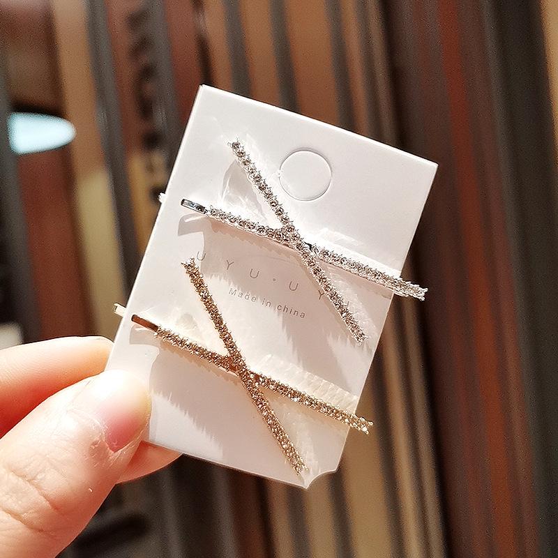 Korean Rhinestone Cross Hairpin: Simple Style Bobby Pin for Women
