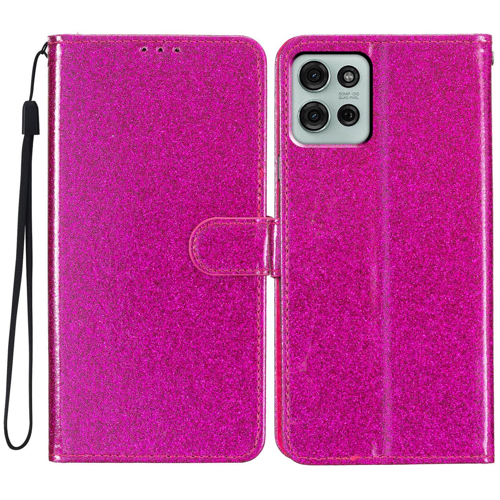 

Для Motorola Moto G56 5G Чехол-кошелек Блестящий Кожаный Чехол-подставка с защитой от царапин для телефона с ремешком Rose