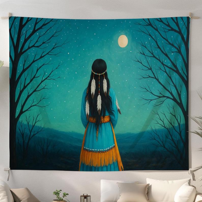 Women under the moonlight tapestry 75x100 чёрный