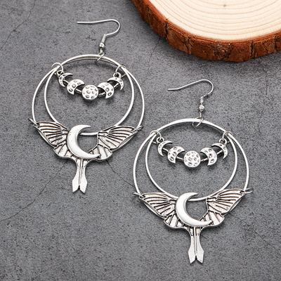 New Gothic  Color Moon Dangle Earrings For Women Dark Butterfly Bat Round Earring Goth Halloween Jewelry Accessories Gifts