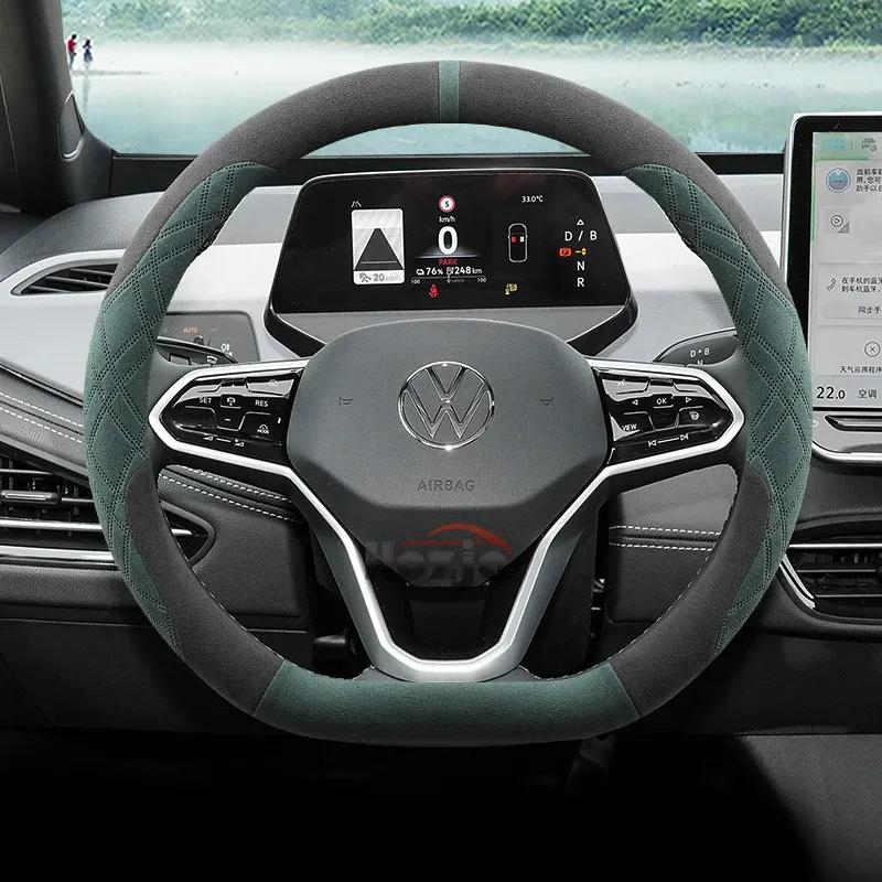 Suede Car Steering Wheel Cover for Volkswagen T-ROC R Taigo Touareg R Atlas R Taos T-Cross 2018 - 2023 2024 2025 Accessories
