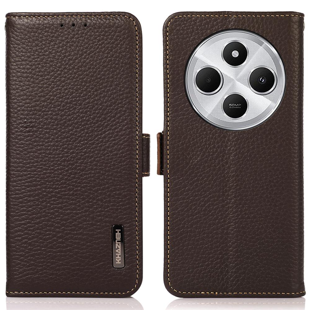 KHAZNEH For Xiaomi Poco C75 4G/Redmi 14R 5G/14C 4G Phone Case Genuine Cow Leather Cover RFID Blocking