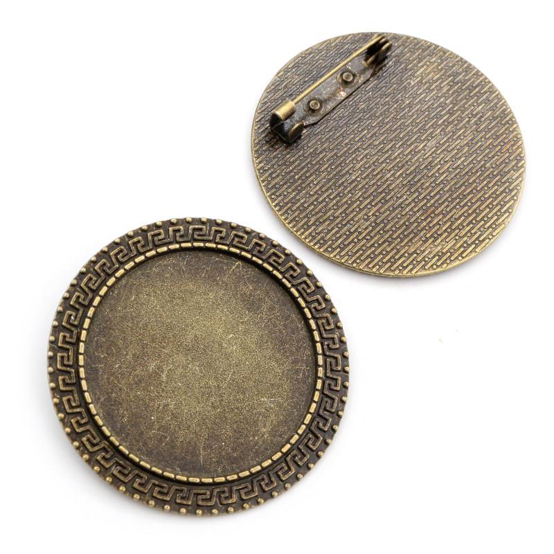 

New Fashion 5pcs 35mm Inner Size Antique Bronze And Silver Plated Brooch Style Cabochon Base Setting Charms Pendant
