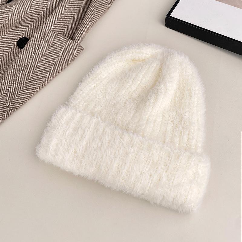 Frühlings- und Herbst-Plüsch-verdickte warme Mütze, großer Kopfumfang, kleines Gesicht Strickmütze Damen
