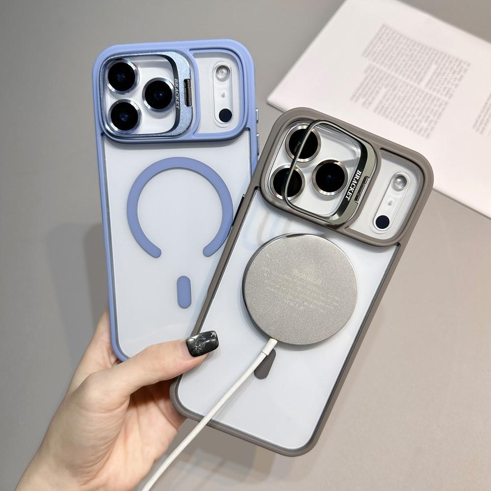 Fashion Metal Magnetic Lens Stand Case For iPhone 17 Air 16E 15 14 Plus 13 12 11 Pro Max Wireless Charge Camera Protective Cover