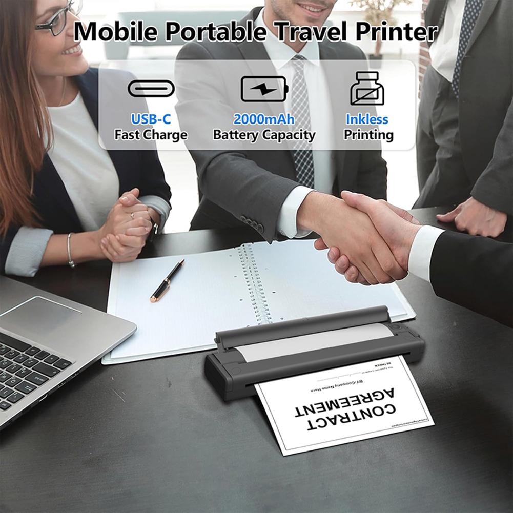 Wireless Mobile Travel Printer Inkless Bluetooth-Compatible Thermal A4 Mobile Printer 203DPI with Printing Paper Home Office Use