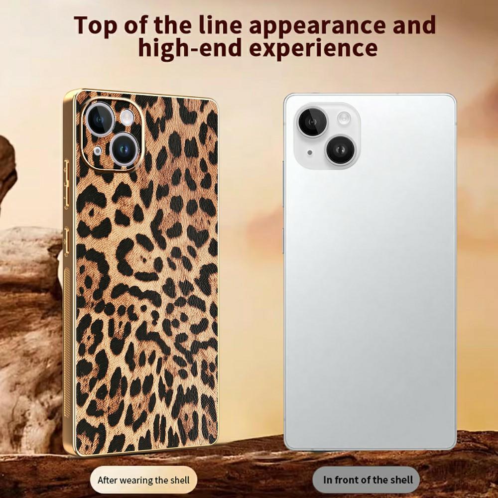 For iPhone 14 Plus Case Leopard Print PU Leather Coated PC + TPU Electroplating Phone Cover