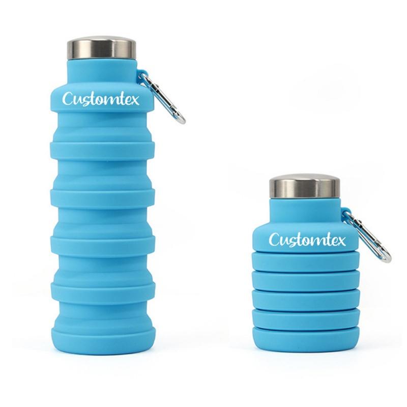 Personalized Round Foldable Water Bottle Custom Text Retractable Silicone Bottle Leakproof Lightweight for Travel Outdoor Sports