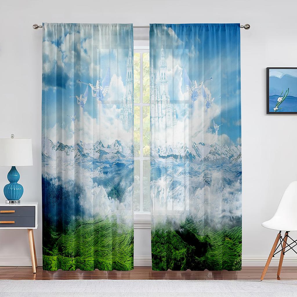 Medieval Castle In Winter Scenery Sheer Curtains for Living Room Bedroom Decor Window Tulle Curtain Transparent Chiffon Curtains