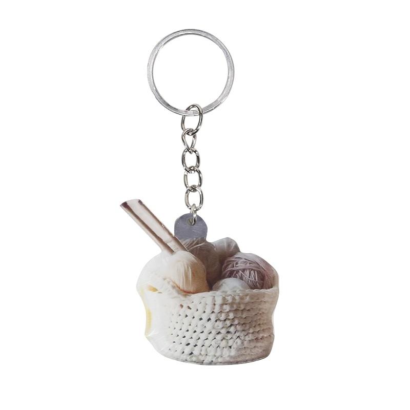 2D Flat Acrylic Playful Keychain Perfect Gift Simple Key Ring Car Home Keys Knitted Yarn Ball Pattern Novelty Key Holder
