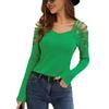 New Fashion Lace Stitching Heavy Industry Hot Diamond V Neck Floor Empty Long Sleeve T-shirt Women's Top