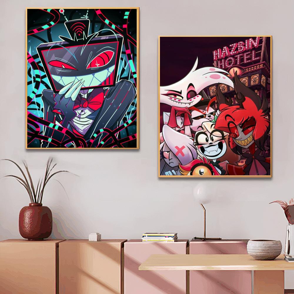 1pc  H-Hazbin Cartoon Hotel Poster Paper Print Home Bedroom Entrance Bar Cafe Art Painting Decoration