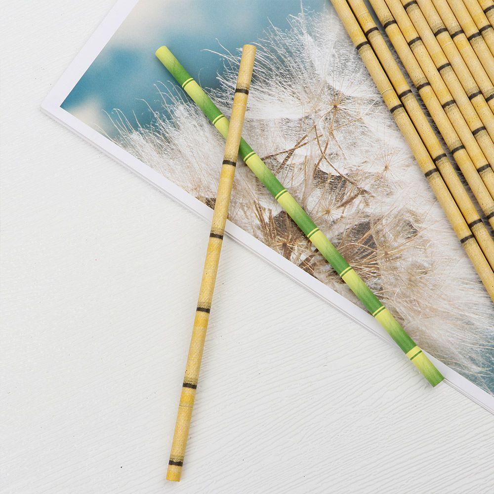 25pcs Home Decorative Event Birthday Party Supplies Paper Straw Green Bamboo Drinking Straws