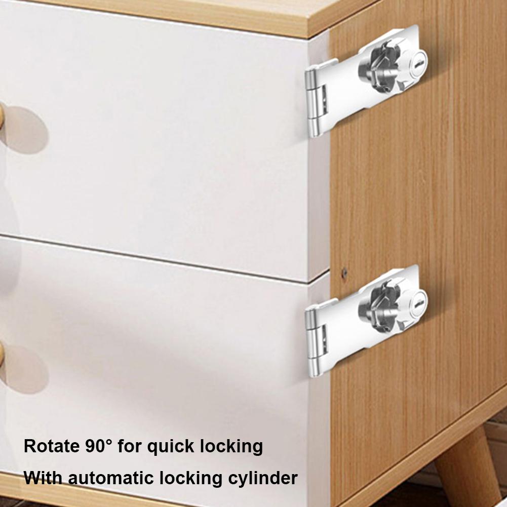 Hasp Key Lock 90 Degree Rotation 4 Inch Drawer Locks Punch-free with Lock Double Door Cabinet Lock with Screw Furniture Hardware