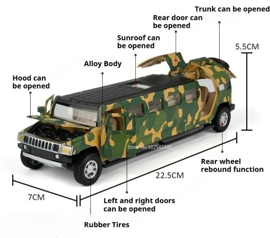 Scale 1:32 H2 Car Model Toy Doors Opened Pull Back High Simulation Miniature Off-Road Vehicles Models Metal Toys Hooby Gifts