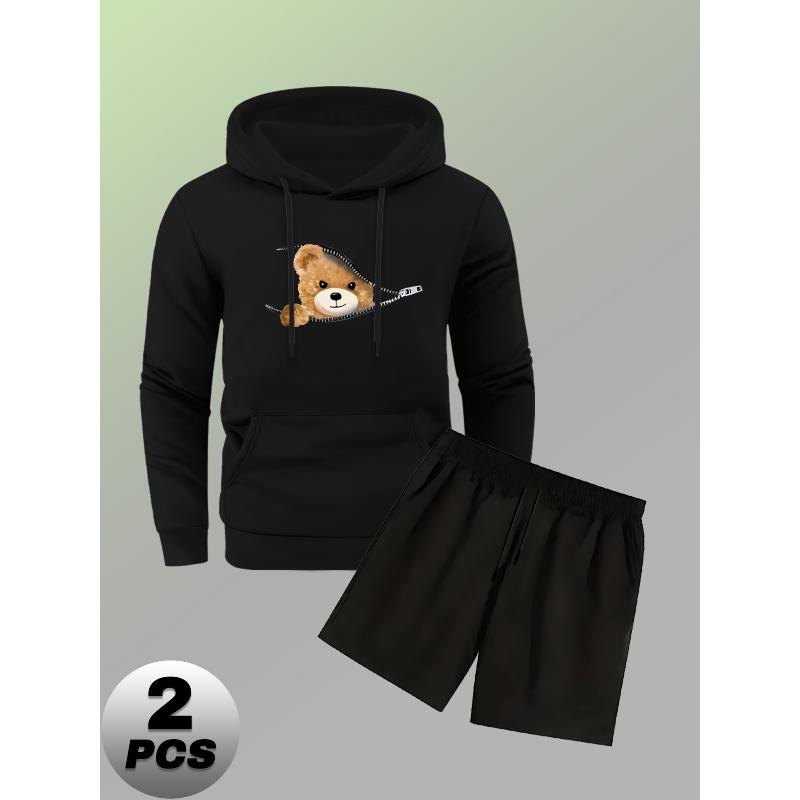 

Мужской повседневный костюм из полиэстера, состоящий из 2 предметов: толстовка с капюшоном и шорты свободного кроя, спортивный костюм для тренажерного зала и отдыха XXL чёрный