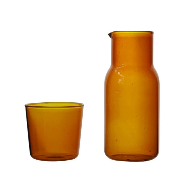 Japanese Style Transparent Candy Color Glass Teacup Set Simple Heat-Resistant Drinking Juice Cup with Tea Pitcher Water Bottle