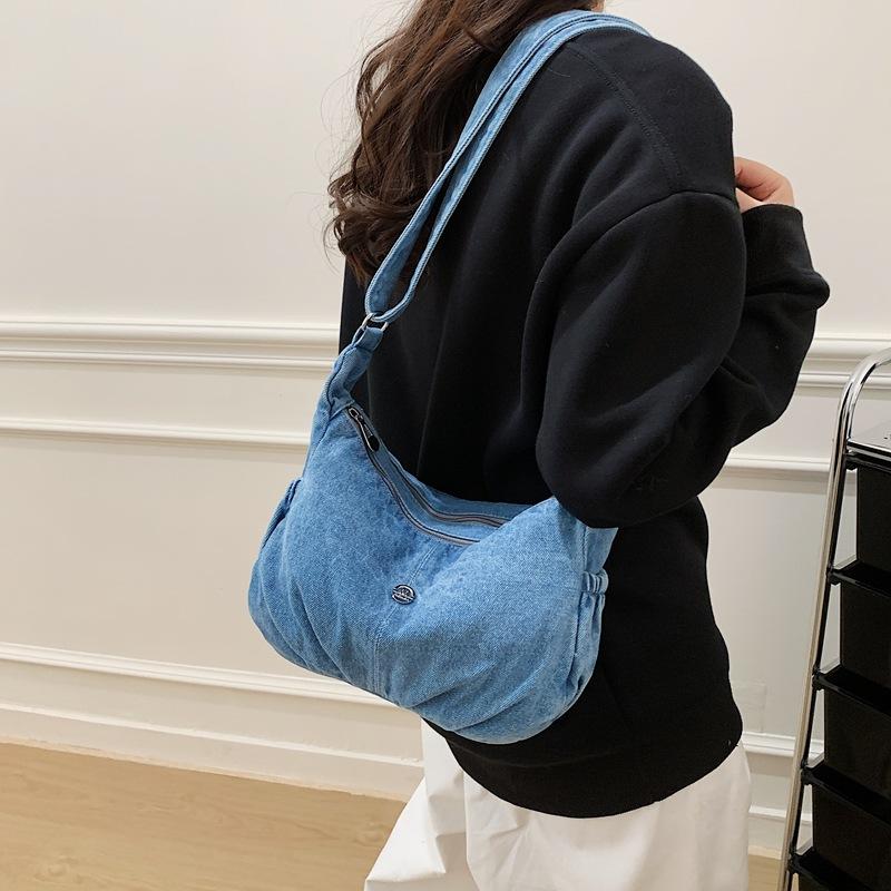 Doppellagige kleine quadratische Tasche Denim-Tasche Damen Leichte Schulter-Umhängetasche
