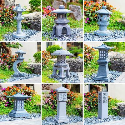 Solar LED Chinese Garden Resin Stone Lantern for Outdoors