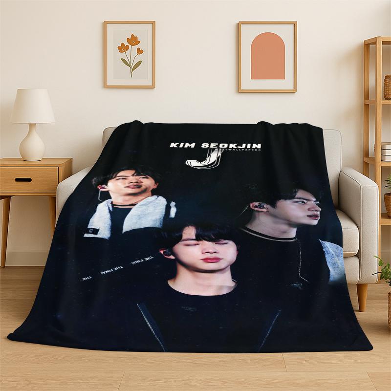 Kpop B-BTS Kim Seok Jin Singer Flannel Blanket Soft Warm Throw Blanket for Bedroom Living Room Bed Travel Camping Picnic Gift