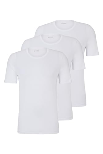 [BOSS] Boss T-shirt 3-pack, Logo Embroidery, Cotton, Men's M, White