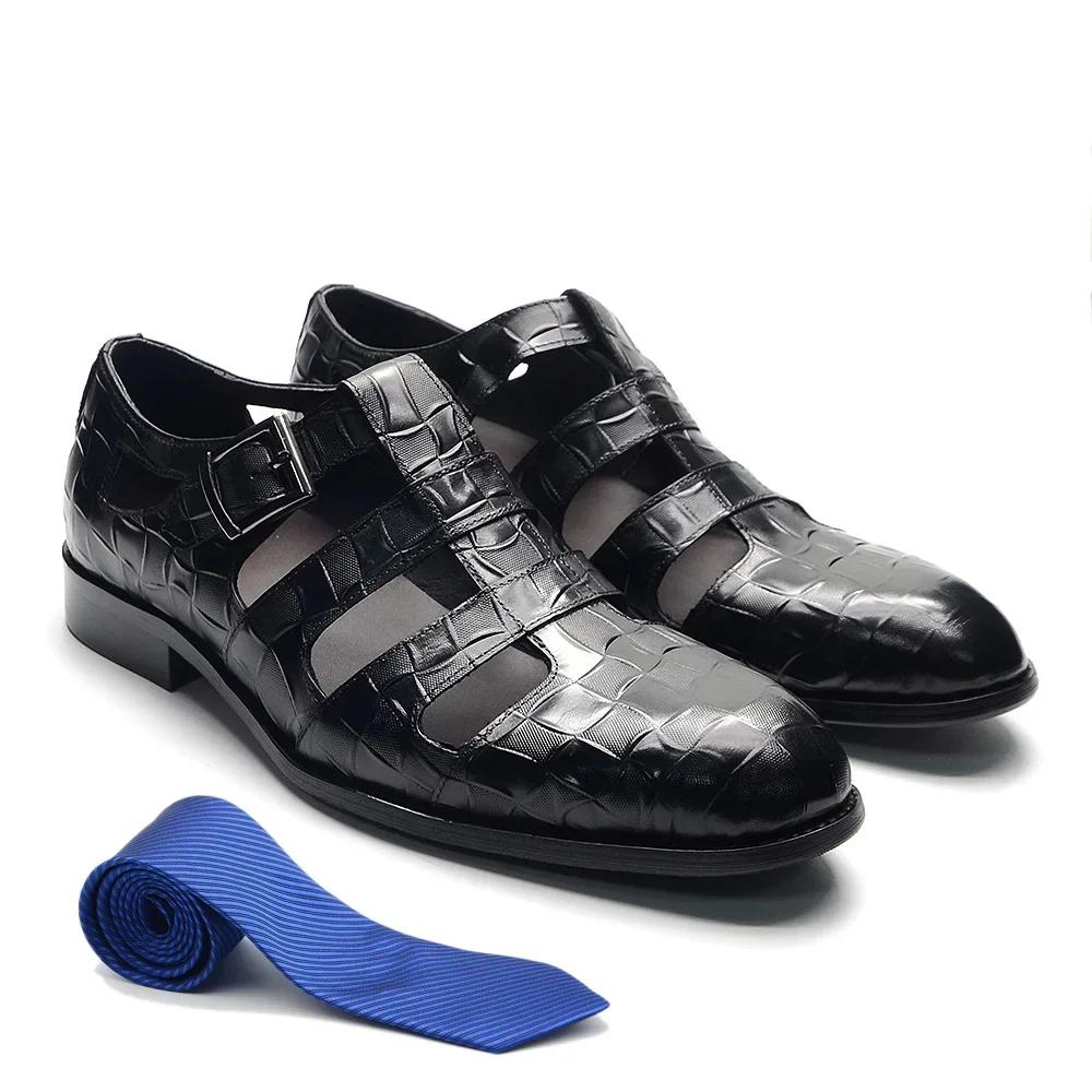 

Summer Men s Casual Sandals Genuine Leather Fashion Hollow Out Breathable Buckle Strap Business Formal Shoes Middle East Style 46