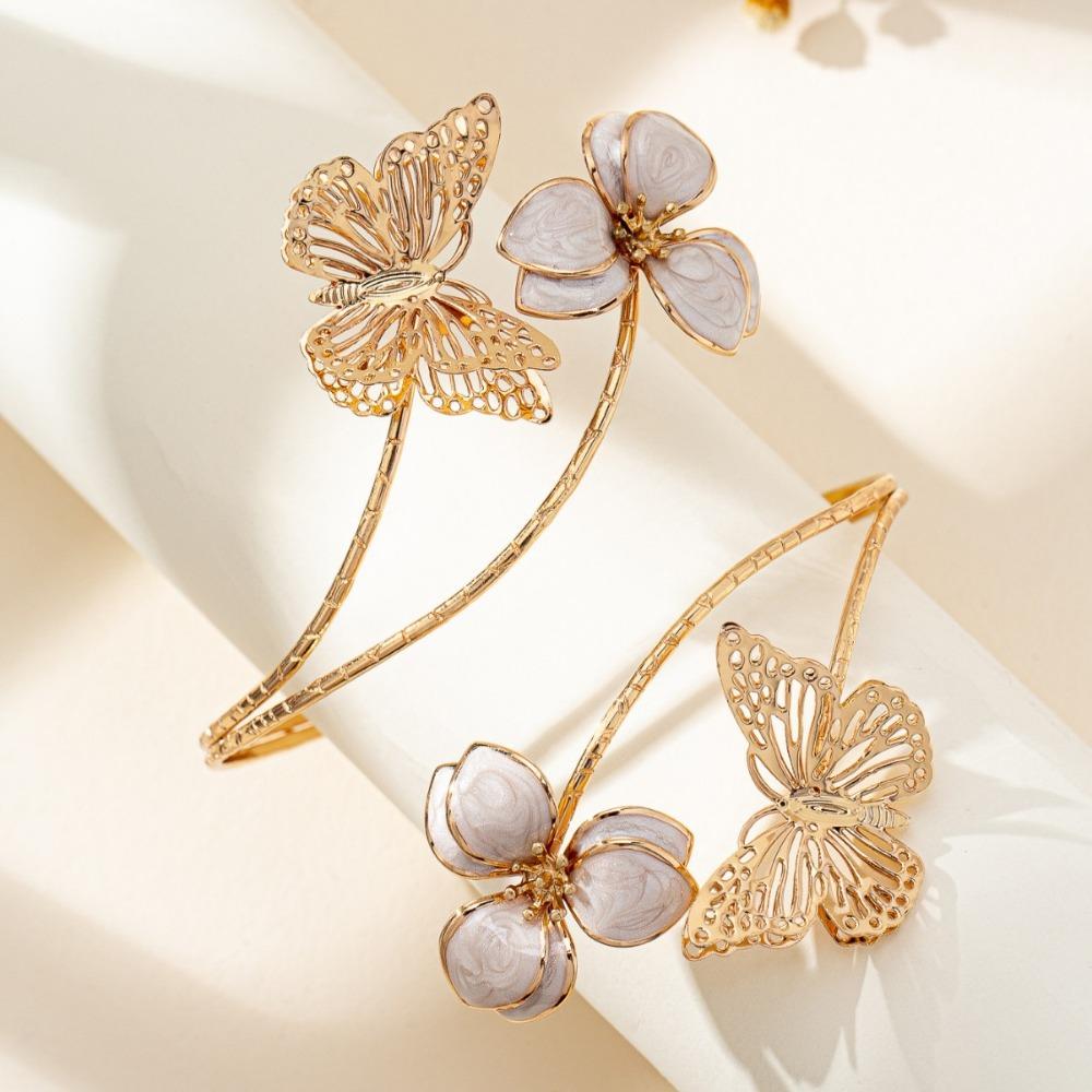 Weißer Schmetterlingsblumen-Armreif Goldfarbene Blumenmanschette Armring Vintage Spiral-Armband Geschenke